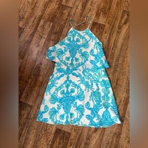 Lilly Pulitzer Blue and White Tiered Ruffled Sundress